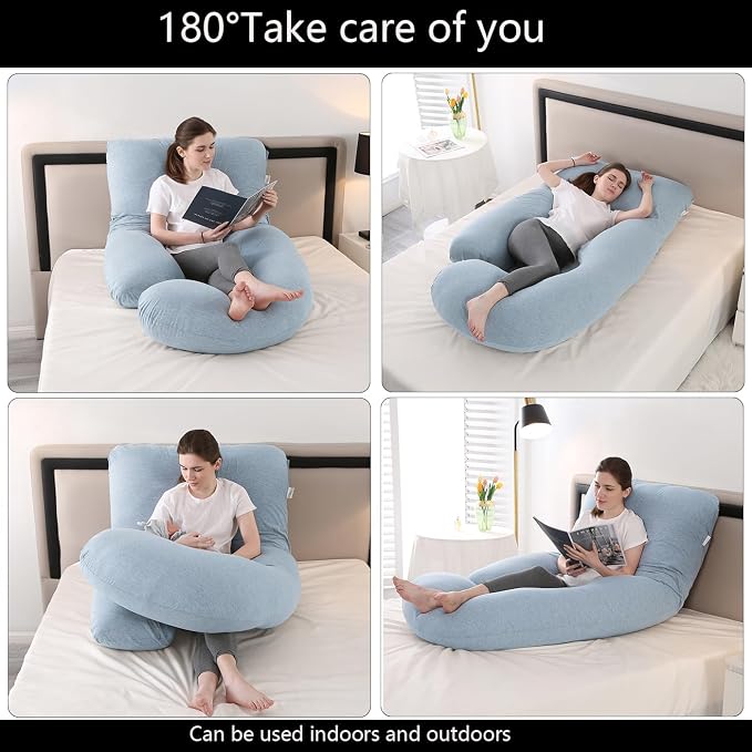 Jcickt Pregnancy Pillow J-Shaped Full Body Pillow, 59 inch Cool Fabric Easy to - Image 2
