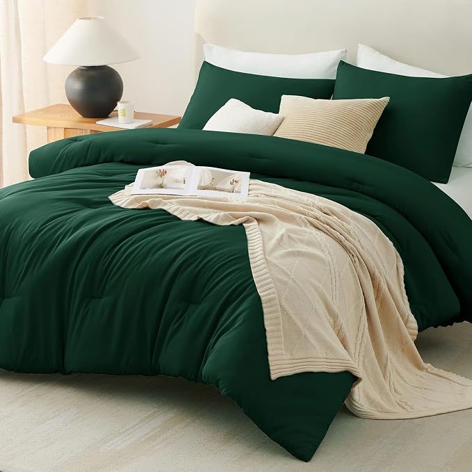 CozyLux Full Size Comforter Set Emerald Green, 3 Pieces Solid Breathable - Image 8