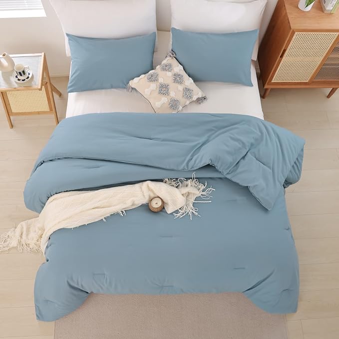 ROSGONIA California King Comforter Set Dusty Blue, All Season Bedding Bedspread - Image 7