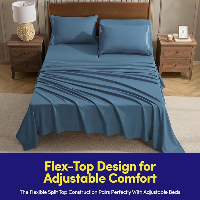 Split Head King Sheets Set for Adjustable Beds 4 Piece Flex Top Bed Sheets – - Image 2
