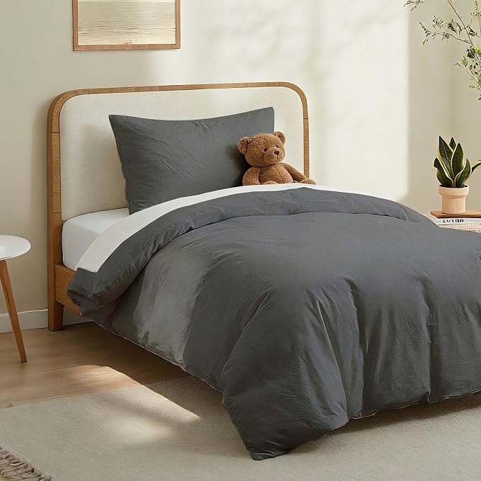 LOVQUE 100% Washed Cotton Duvet Cover Twin Size, 68x90 Inches - Image 2