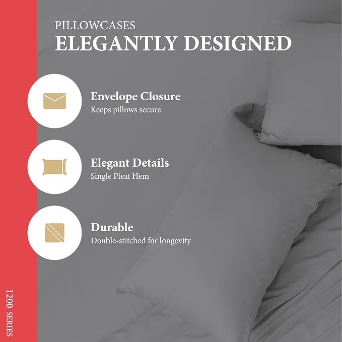 100% Egyptian Cotton Pillow Cases Standard/Queen Size Set of 2 - Image 4