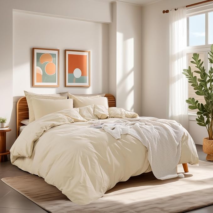 NEXHOME PRO Duvet Cover Set King Size Linen Look Textured Organic Natural 100% - Image 3
