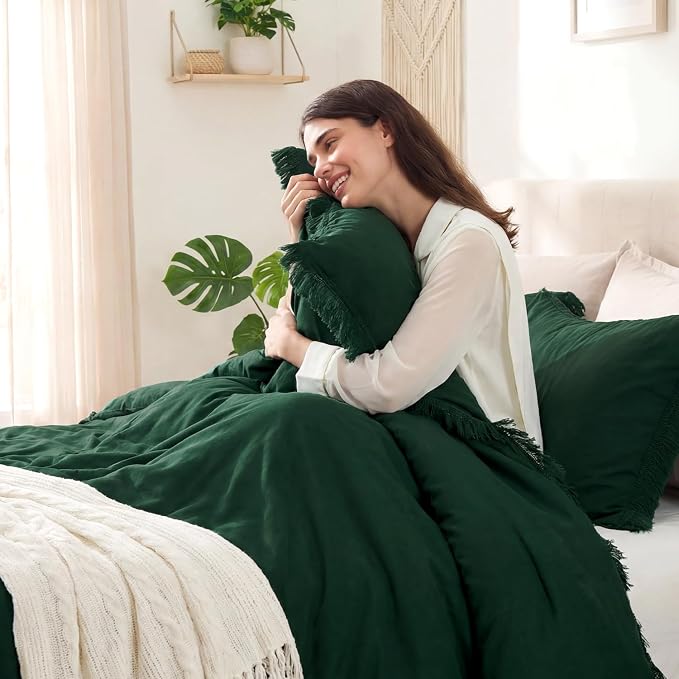 Andency Comforter Oversized King Dark Green 120x98, 3 Pieces Boho Winter - Image 9