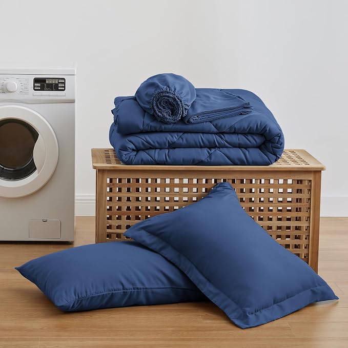 Love's cabin Twin Comforter Set Dark Blue, 5 Pieces Twin Bed in a Bag, All - Image 6