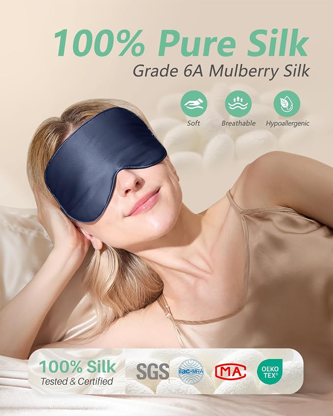 BeeVines 100% Real Mulberry Silk 2 Pack Sleep Mask, Pure Silk Eye Masks - Image 2