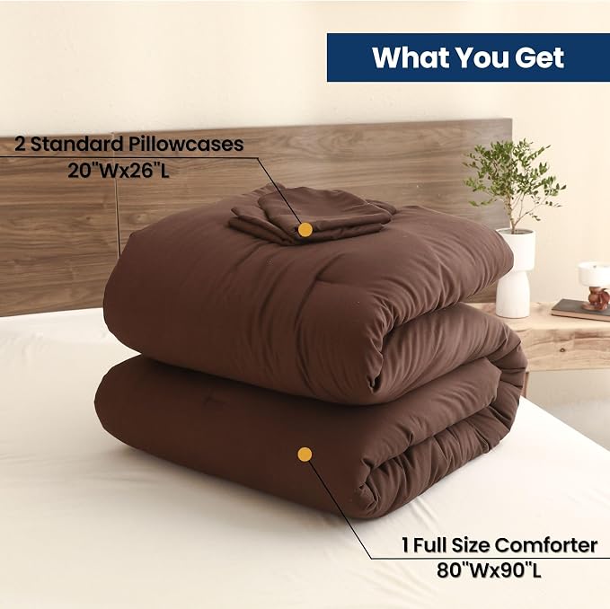 Paxrac Earthy Brown Comforter Full Size, Neutral 3 Pieces Comforter Set - Image 7