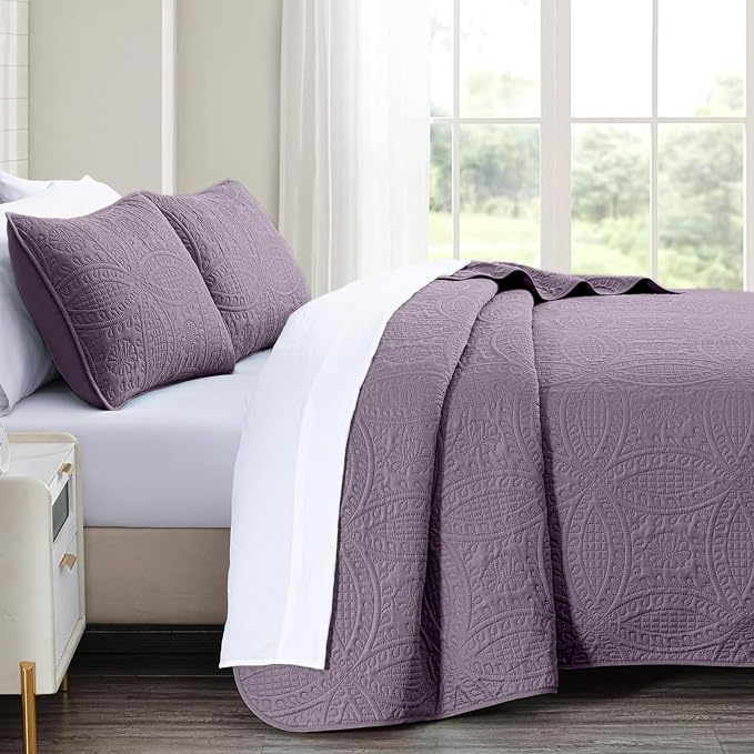 akkialla Grayish Purple Twin Quilt Set, Ultrasonic Lightweight Bedspread - Image 4