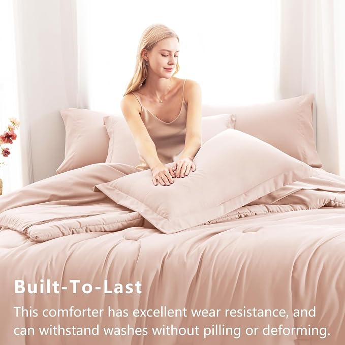 CozyLux Twin XL Comforter Set Blush Pink, 5 Pieces Bed in a Bag Twin Extra Long - Image 3