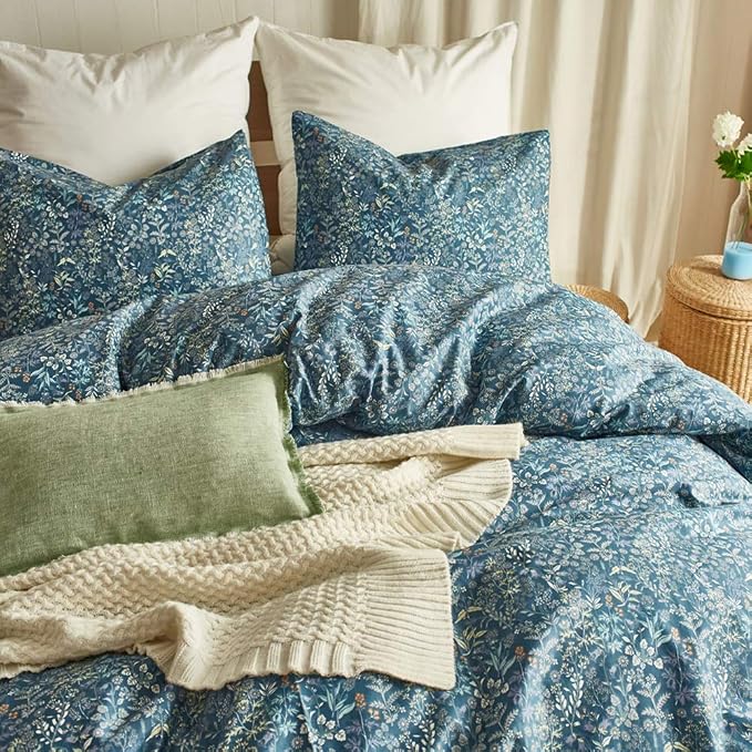 mixinni Small Blue Flower Duvet Cover Full Garden Style Floral Duvet Comforter - Image 2