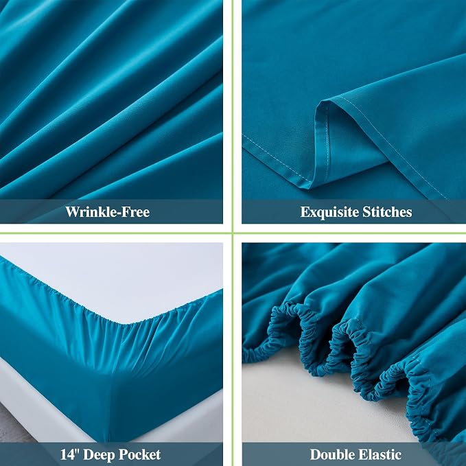 ILAVANDE Teal King Size Sheets Set 6 Piece, Hotel Luxury Super Soft 1800 Series - Image 5