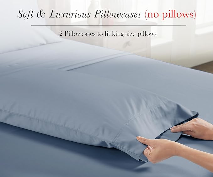 100% Egyptian Cotton Pillowcase King Set of 2, Hotel Quality Pillow Cases - Image 4