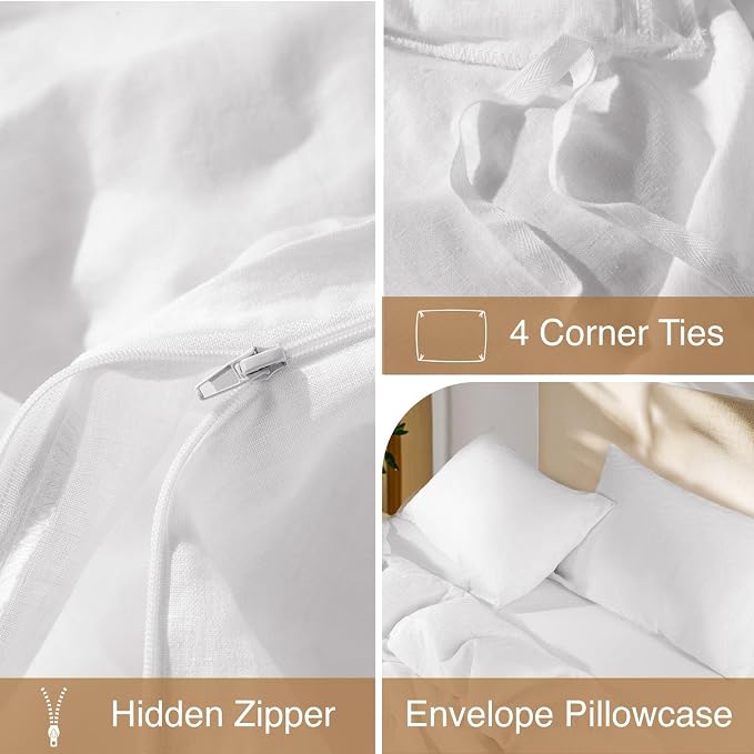 SONORO KATE 100% French Linen Duvet Cover King Size, Soft Breathable - Image 8