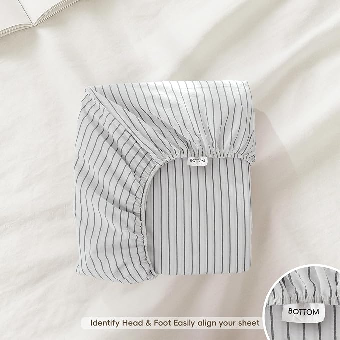 MooMee Fitted Bottom Sheet Only 100% Washed Cotton Linen Like Textured - Image 2