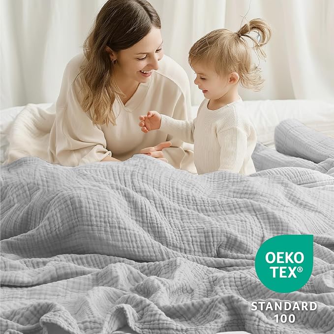 100% Cotton Muslin Blanket Queen 90" x 90", Breathable and Lightweight Cotton - Image 3