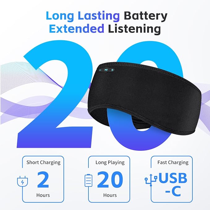 Sleep Headphones Bluetooth 6.0 Headband, 20Hr Headband Headphones - Image 2
