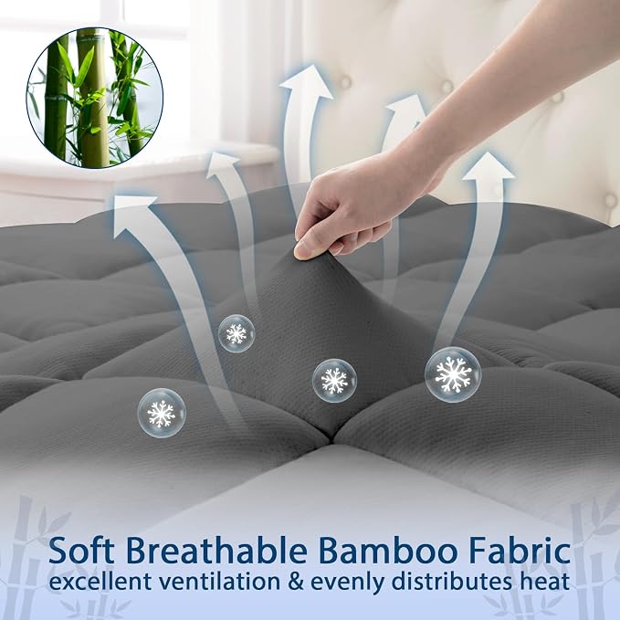ELEMUSE King Grey Cooling Bamboo Viscose Mattress Topper - Image 4