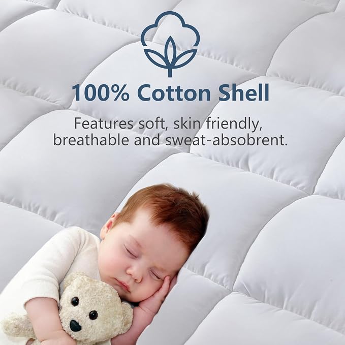CozyLux Full Size Mattress Pad Pillow Top Cotton Cooling Mattress Topper 8-21" - Image 2