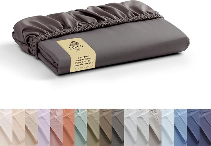 Linen Home 100% Cotton Percale Weave Fitted Sheet, King Size, 1 Deep Pocket by LINENHOME
