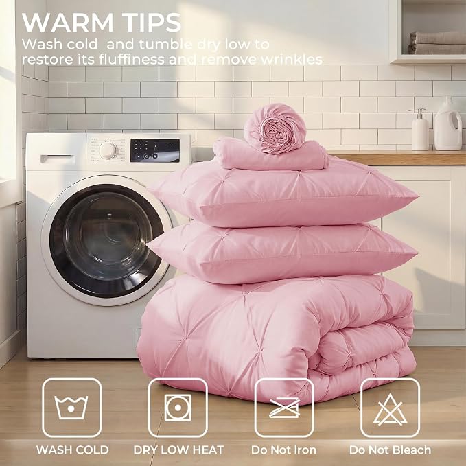 Sasttie Twin XL Comforter Set, 5-Piece Bed in a Bag, Pintuck Bedding Set - Image 8