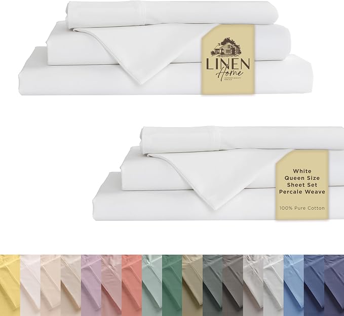 Linen Home 100% Cotton Percale Sheet Set Pack of 2, Queen Size, Deep Pocket by LINENHOME