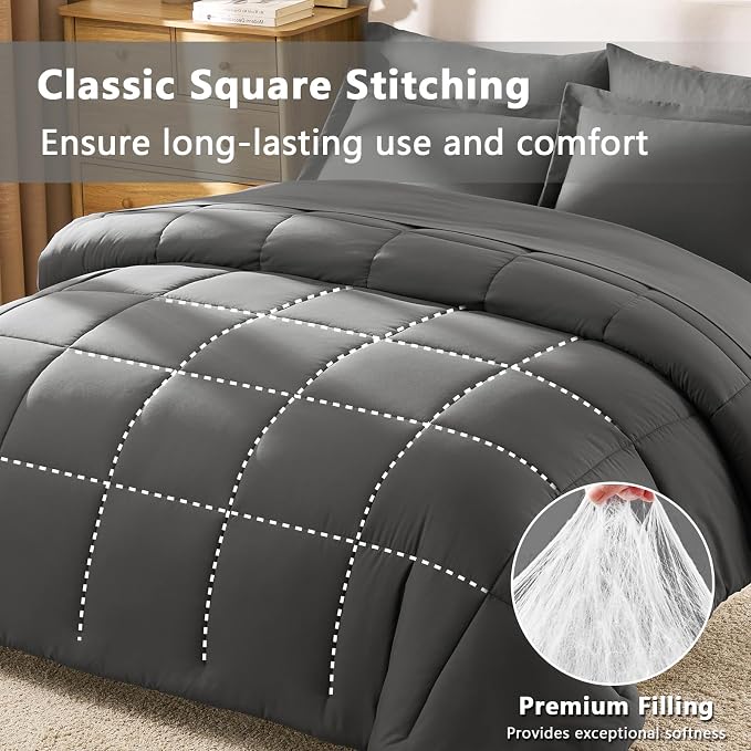 CozyLux Oversized Queen Comforter Sets Dark Grey, 7 Pieces Bed in a Bag - Image 6
