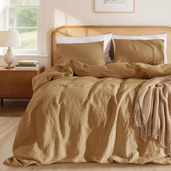 LBRO2M 100% France Linen Duvet Cover Set Cal King Size 3 Pcs Natural Flax by LBRO2MBedding