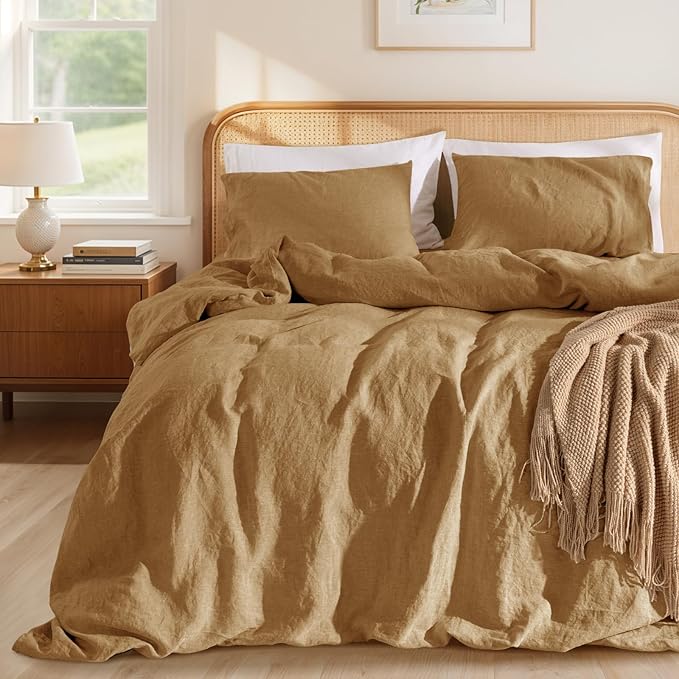 LBRO2M 100% France Linen Duvet Cover Set King Size 3 Pcs Natural Flax Comforter by LBRO2MBedding