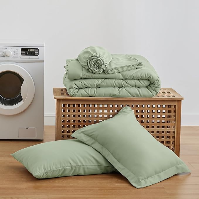 Love's cabin Twin Comforter Set Sage, 5 Pieces Twin Bed in a Bag, All Season - Image 6