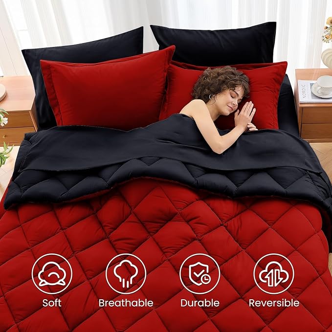 MUXHOMO 7 Pieces King Comforter Set, Reversible Bed in a Bag King Size - Image 6