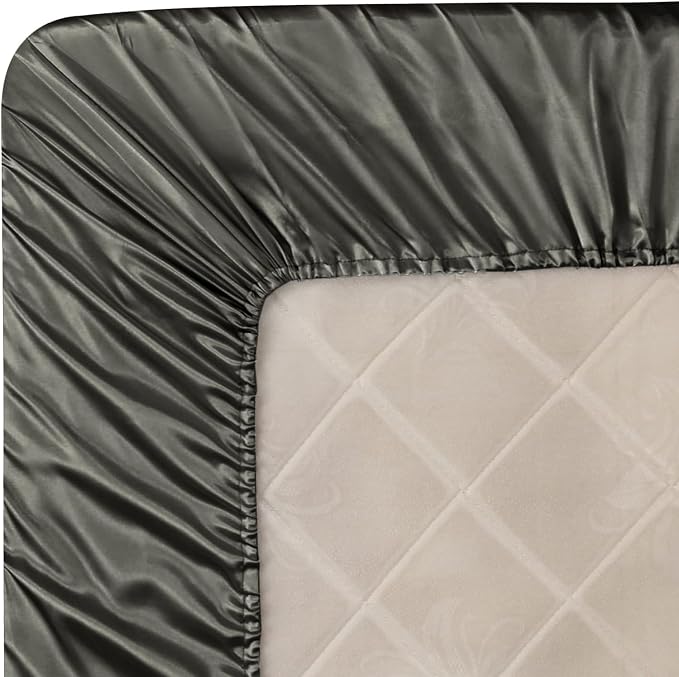 Homiest Dark Grey Satin Fitted Sheet Queen Size, Deep Pocket, Luxury & Ultra - Image 6