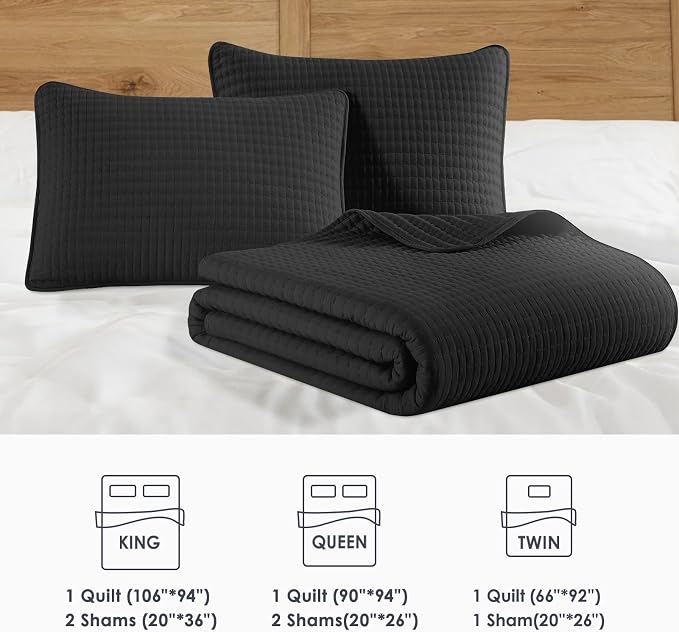 WRENSONGE Queen Quilt-3 Pieces Lightweight Bedspreads Black Queen Size Quilt - Image 8
