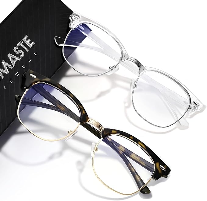 Blue Light Blocking Glasses Vintage Half Frame UV Clear Lens Anti Eyestrain by AOMASTE