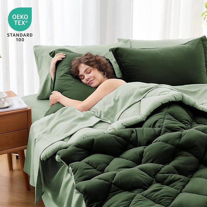 MUXHOMO 7 Pieces Oversized Queen Comforter Set, Reversible Bed in a Bag - Image 4