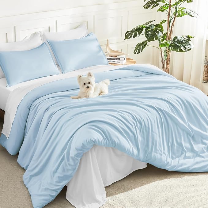Litanika Comforters Light Blue Full Size, 3 Pieces Lightweight Solid Bedding by Litanika