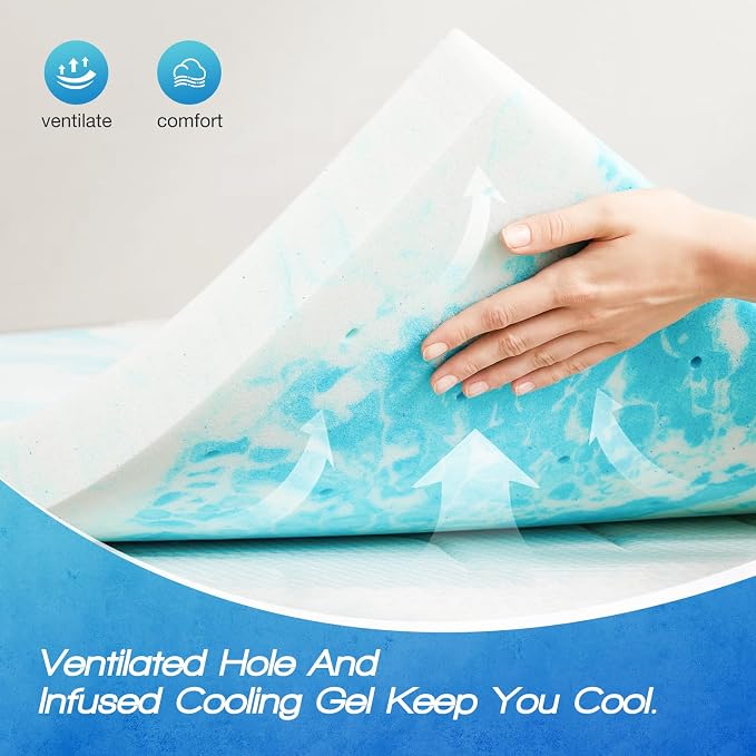 Sweetcrispy Memory Foam Mattress Topper Twin, 2 Inch Thick Gel Infused Cooling - Image 5
