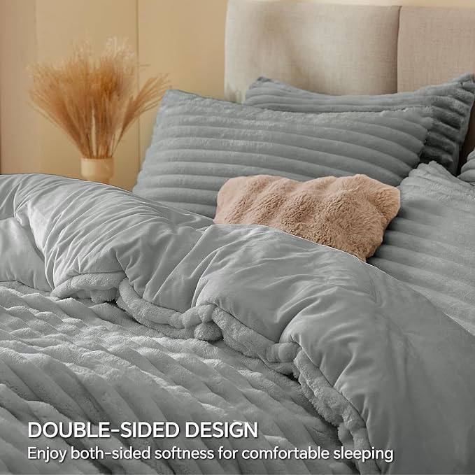 BEDELITE Fleece Oversized Queen Comforter Set -Super Soft & Warm Fluffy Light - Image 4