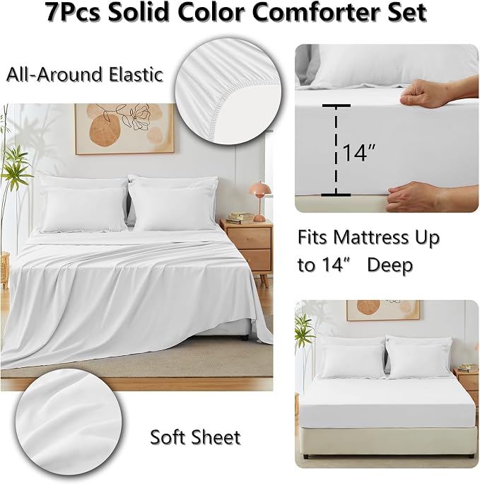 CozyLux Queen Comforter Set White, 7 Pieces Bed in a Bag Queen Comforter Set - Image 5
