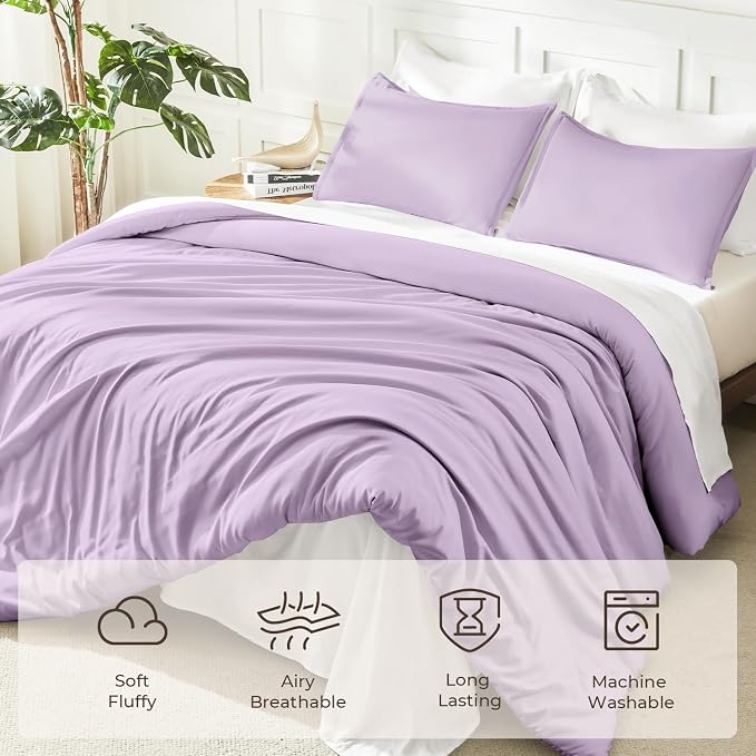 Litanika Lavender Purple Comforters Queen Size, 3 Pieces Lightweight Solid - Image 3