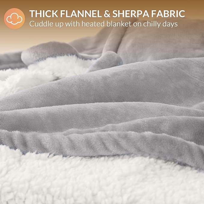 HOMLYNS LuxeHeat Heated Blanket Electric Blanket, Soft Flannel Sherpa Heated - Image 5