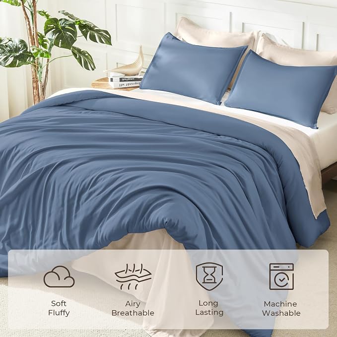 Litanika Haze Blue Comforter King Size, 3 Pieces Lightweight Solid Bedding - Image 3