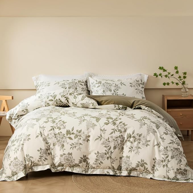 OAITE Duvet Cover Set Queen Size Floral Pattern 600 Thread Count Ultra Soft by OAITE
