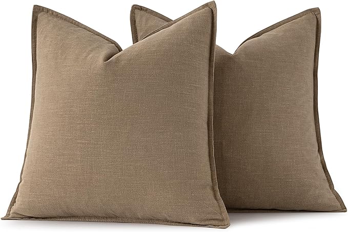 MIULEE Decorative Linen Euro Sham Pillow Covers 22x22 Inch Khaki Boho Farmhouse - Image 6