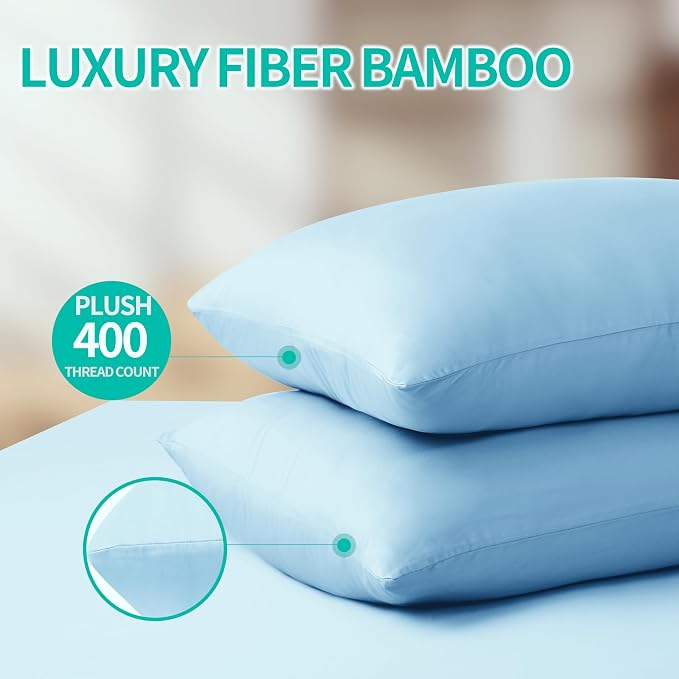 Bamboo Viscose Zippered Pillow Cases Queen Size Set of 2, 400 Thread Count - Image 9