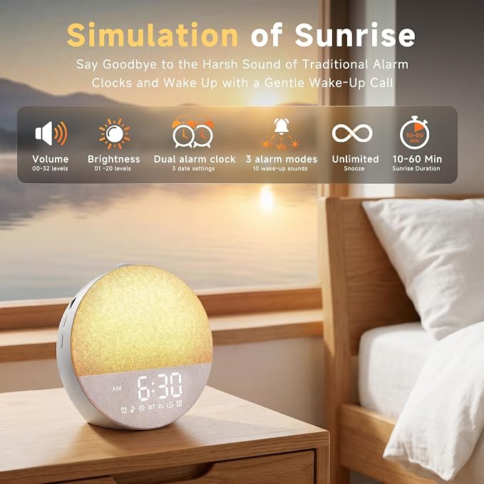 Geuuap Sunrise Alarm Clock White Noise Machine | Natural Wake-Up Light - Image 3