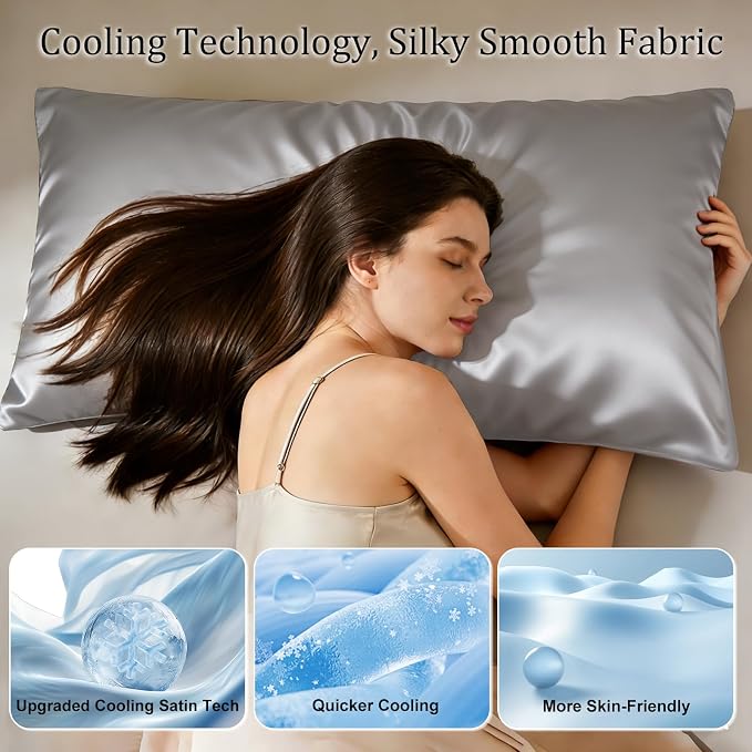Cooling Pillowcases Set of 2 for Hot Sleeper, Night Sweats Beauty Sleep Reduces - Image 3