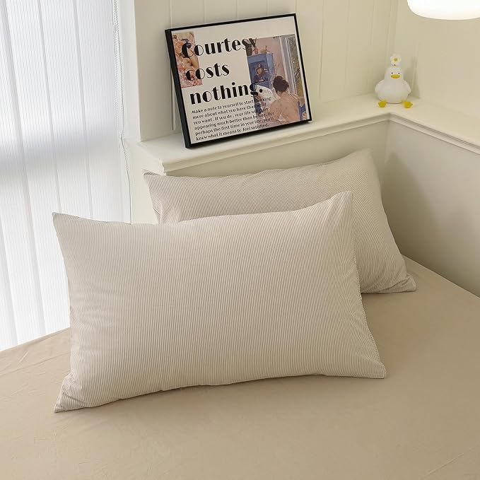 mixinni Tan Striped Duvet Cover Queen Size - Image 6