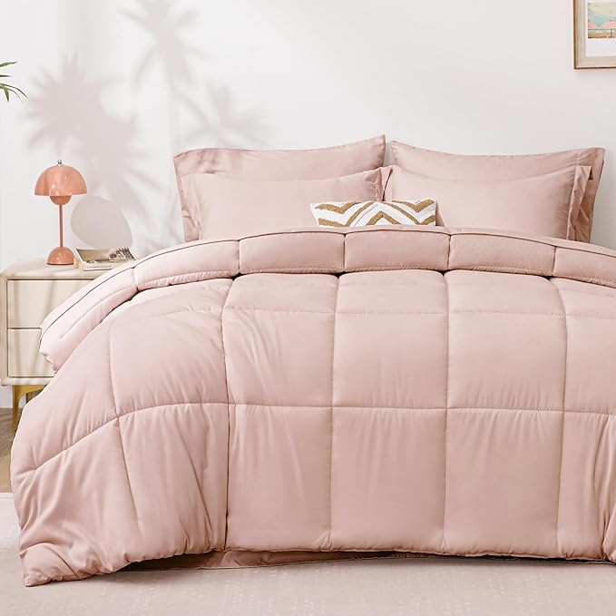 Love's cabin Twin XL Comforter Set Blush Pink, 5 Pieces Twin XL Bed in a Bag by Lovescabin