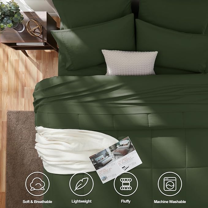 CozyLux Queen Comforter Set Olive Green, 7 Pieces Bed in a Bag, All Season - Image 2