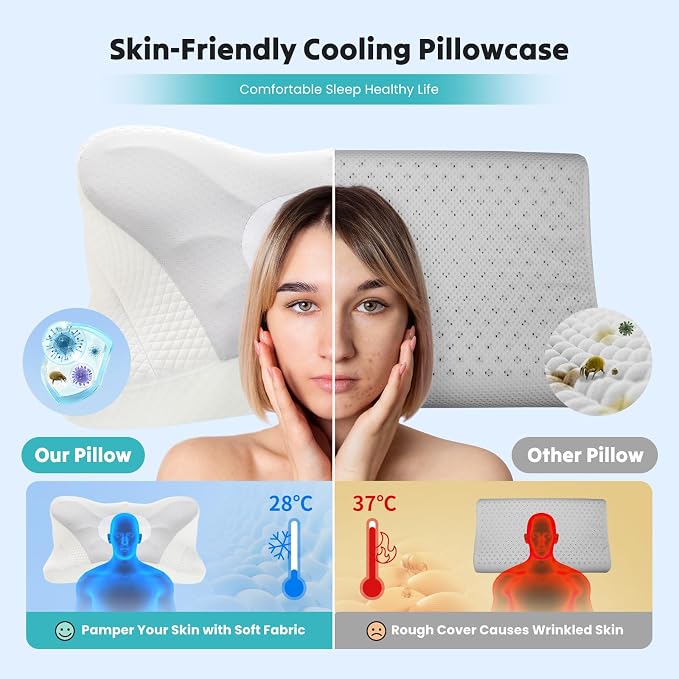 DUMOS Cervical Neck Pillow Set of 2, Cooling Memory Foam Contour Pillow - Image 3